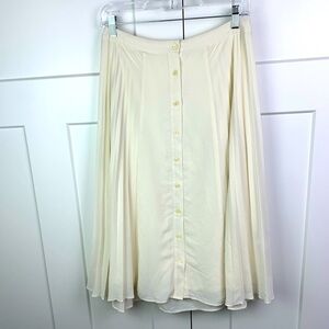 Banana Republic Size 2 Full Button Front Pleated Midi Skirt Ivory Cottagecore